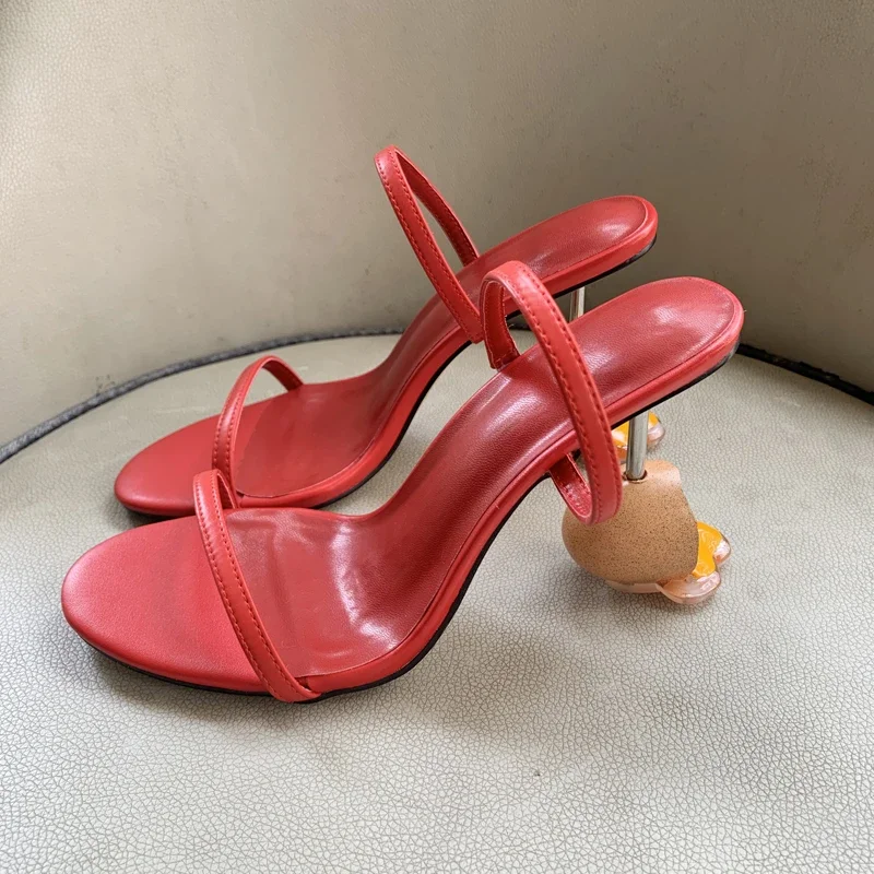 Strappy Heeled Sandals - ฤดูร้อน Strappy รองเท้าแตะเปิดนิ้วเท้ารองเท้าส้นสูงแปลกส้นไข่ Designer โมเดิร์นรองเท้า Mules