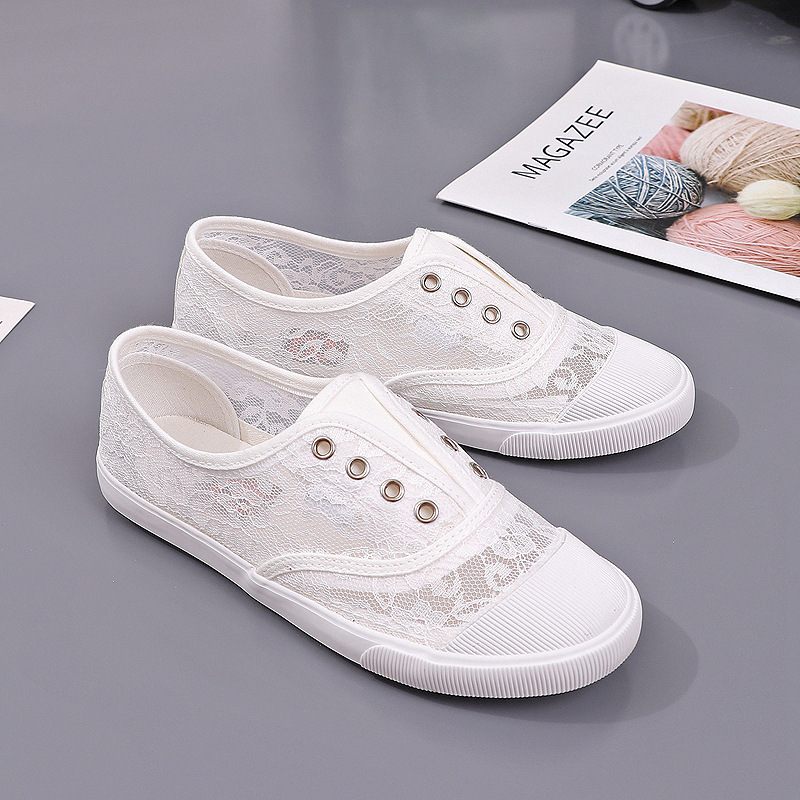 Women'S Shoes Hey Dude - ผู้หญิง Lace Hollow-Out ผ้าใบ Breathable สีขาวบัลเล่ต์-แรงบันดาลใจรองเท้าผ้าใบสบาย