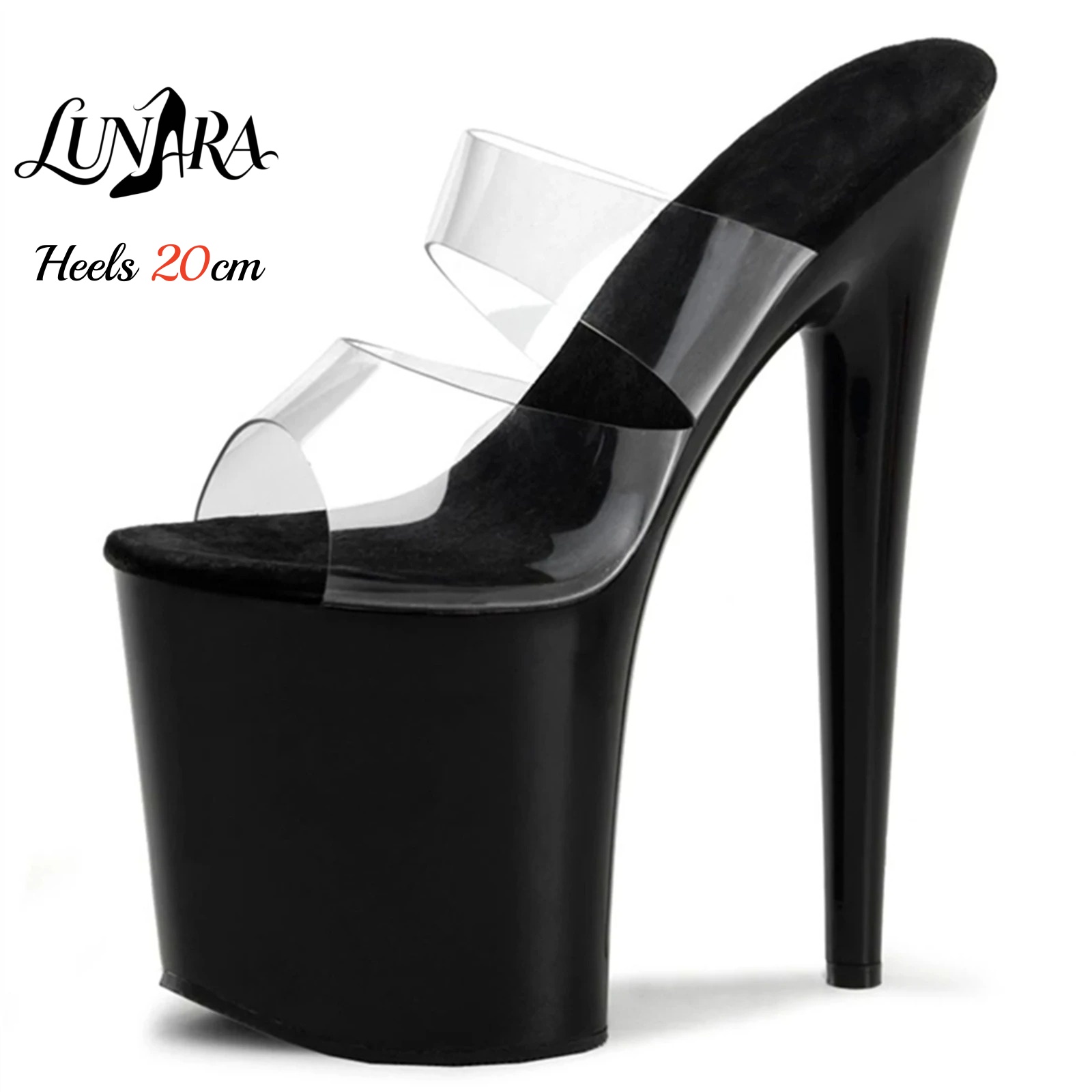 Strappy Heeled Sandals - รองเท้าส้นสูงแบบสไลด์พลาสติกใส PVC ขนาด 20 ซม. สายรัดแบบรัดข้อเท้า