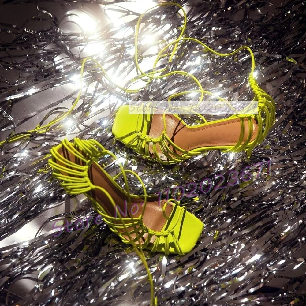 Strappy Heeled Sandals - เก๋ไก๋มีสายรัดฤดูร้อนของผู้หญิงแบบไขว้ส้นสูงบางหัวรองเท้าสี่เหลี่ยมเซ็กซี่สำหรับผู้หญิงรองเท้าแตะมีสายคาดรองเท้าชุดเดรส