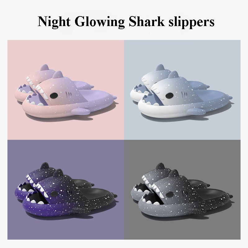 Women'S Shoes To Men'S Size - น่ารักการ์ตูน Shark รองเท้าแตะสําหรับผู้หญิงผู้ชายสีฤดูร้อนรองเท้า Night Glowing สไตล์คู่