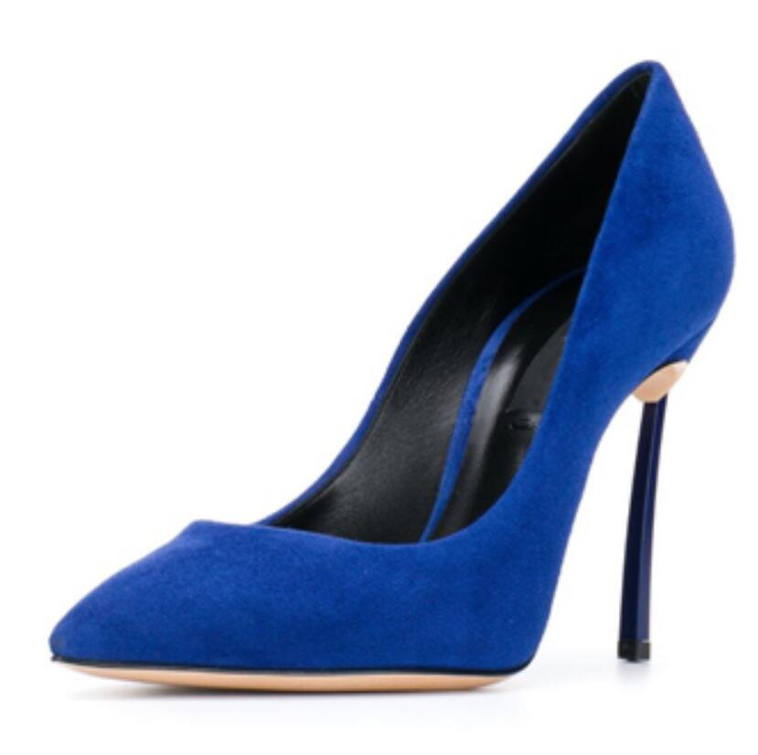 Women'S Shoes Burgundy - รองเท้าส้นสูงปลายแหลมแบบสวม ส้นเข็ม สีเบอร์กันดี น้ำเงิน หนังกลับ ส้นสูง
