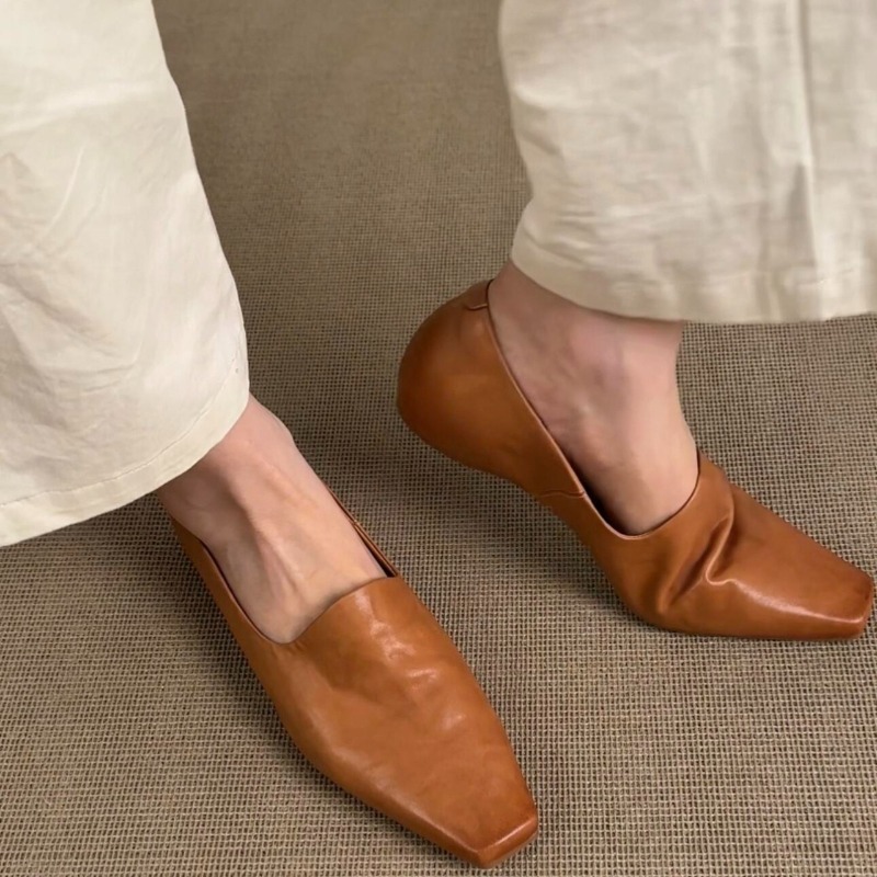 Women Shoes Size - รองเท้าโลฟเฟอร์แบบเรโทรสำหรับผู้หญิง สไตล์อังกฤษ หัวเหลี่ยม แบบสวม