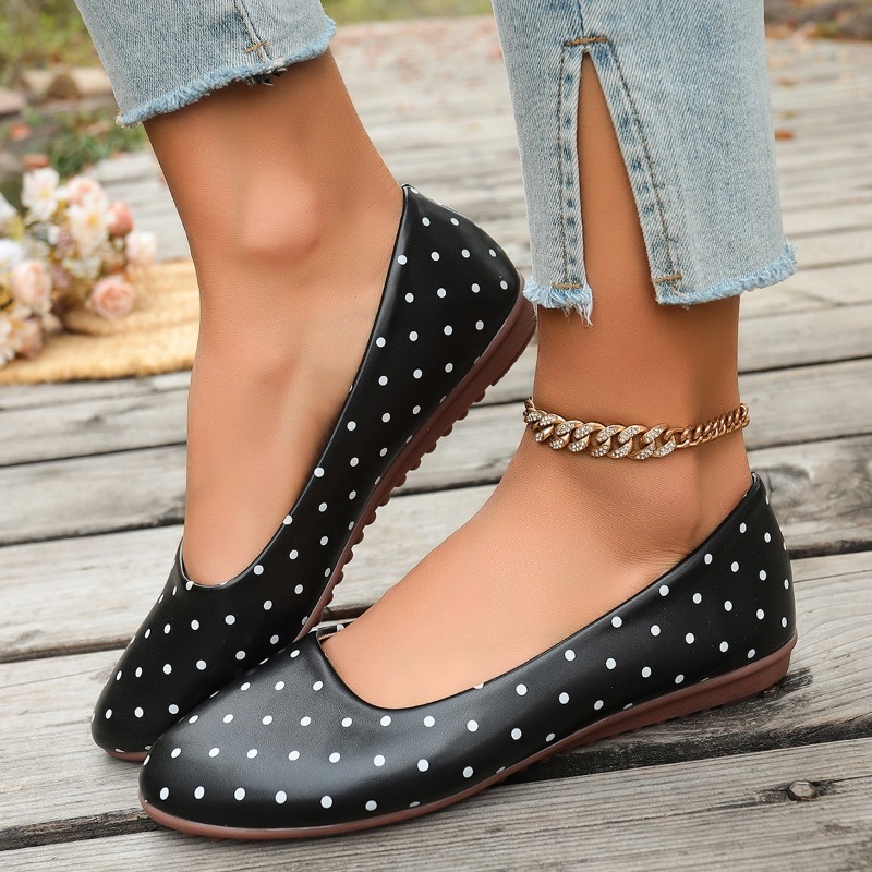 รองเท้าส้นเตี้ยสีขาวลายจุดสำหร - Loafer Flat Women บทวิจารณ์และราคา