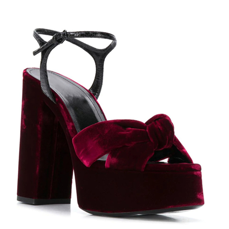 รองเท้าส้นตึกแบบเปิดนิ้วเท้าสี - Women'S Shoes Burgundy บทวิจารณ์และราคา