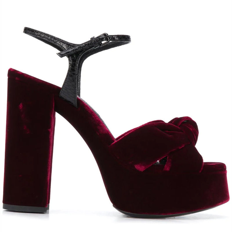 รองเท้าส้นตึกแบบเปิดนิ้วเท้าสี - Women'S Shoes Burgundy บทวิจารณ์และราคา