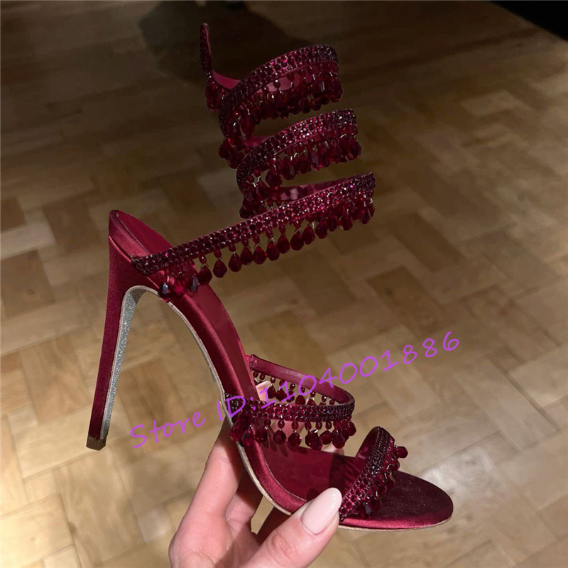 Rhinestone งูรูปร่างข้อเท้า St - Strappy Heeled Sandals บทวิจารณ์และราคา