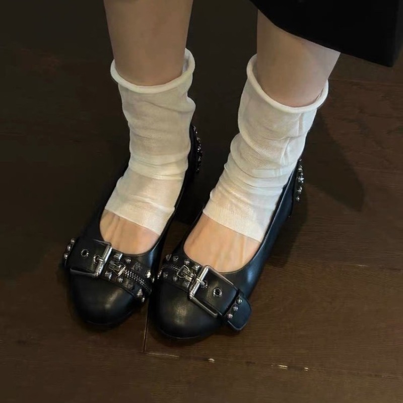 รองเท้าส้นเตี้ยหัวกลมแบบมีสายร - Women Shoes Size บทวิจารณ์และราคา